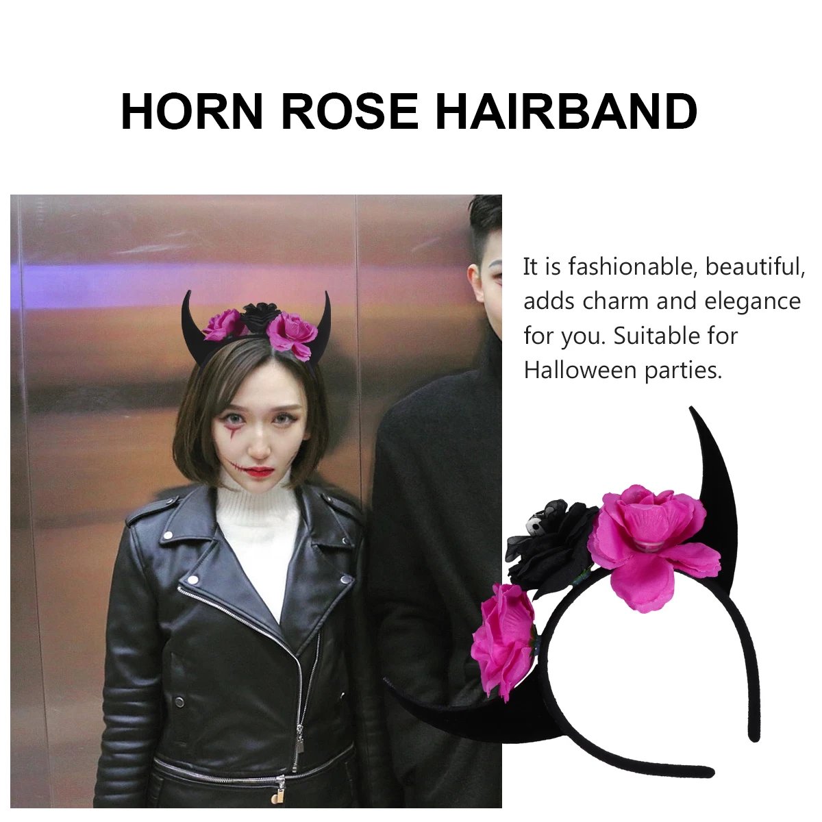 

Skull Headb Halloween Horn Rose Hair Clip Artificial Flower Black Lightweight Durable Fashion Design Elegant Hairstyle Role Play