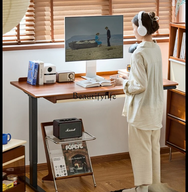 

Solid Wood Electric Lift Desk with Drawer Computer Office Desk Workbench