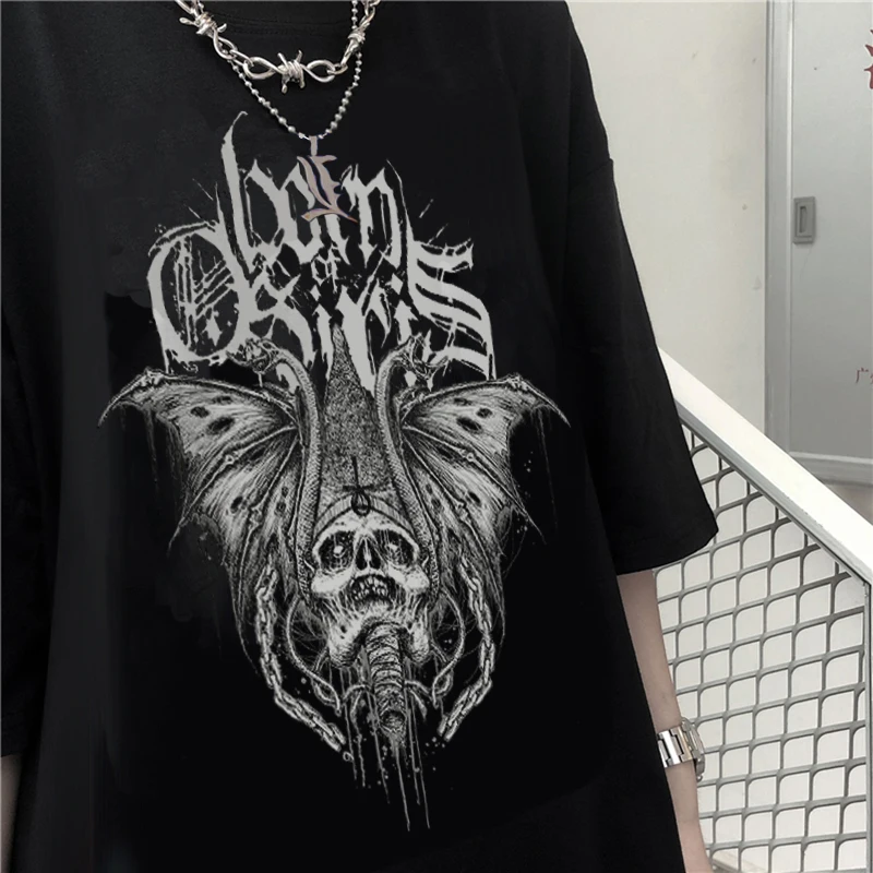 المتضخم المرأة تي شيرت الأبيض القوطية تي شيرت الشارع الملابس الكورية موجة باردة زوجين عالية قصيرة الأكمام أسود الشارع الشهير القمم