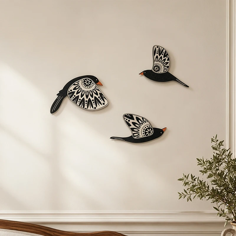 2026 New Vintage Folk Art Swallow Wooden Wall Hanging 3Pcs Bird Wall Decor Back to School Gift for Bedroom Entryway Home Decor