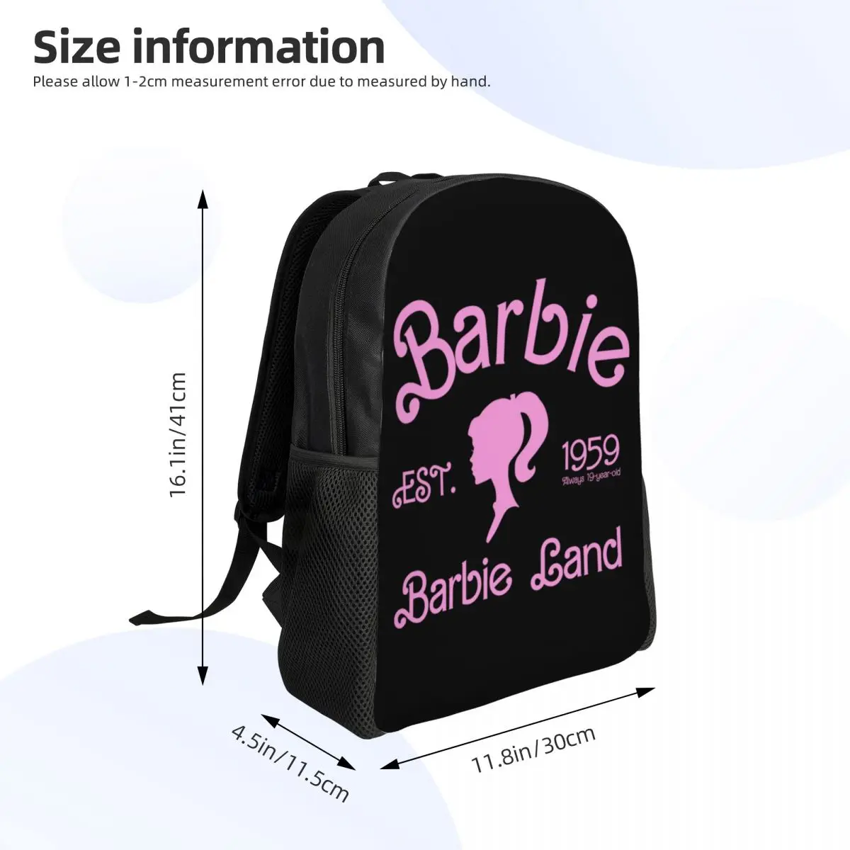 Custom Barbie EST. 59 Backpack for Men Women Waterproof School College Bag Print Bookbags