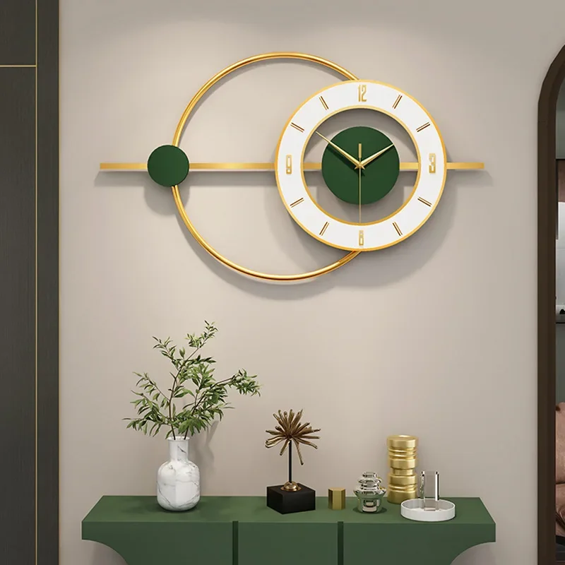 Wall Clock Home Metal Ornaments Personality Creativity Gold Living Room Dining Room Decoration Green Illuminated Pocket Watch