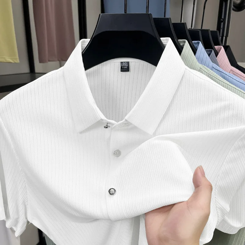 

Men's Casual Ice Silk Short Sleeve Shirt Elastic Anti-Wrinkle Comfortable Loose Fit Modern Style Printed Summer Thin Fabric