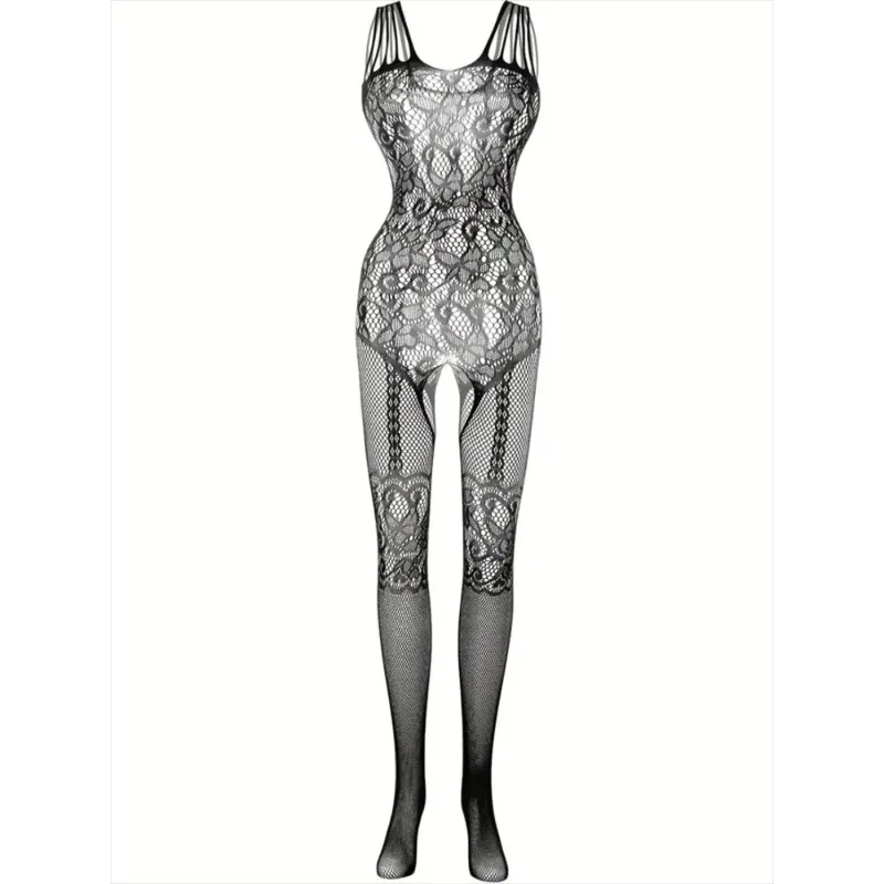 Women Black Lace Mesh Bodystockings EroticLingerie High Fishnet Pantyhose Female Sexy Open  Lingerie  Sexy Bodysuit Lingerie