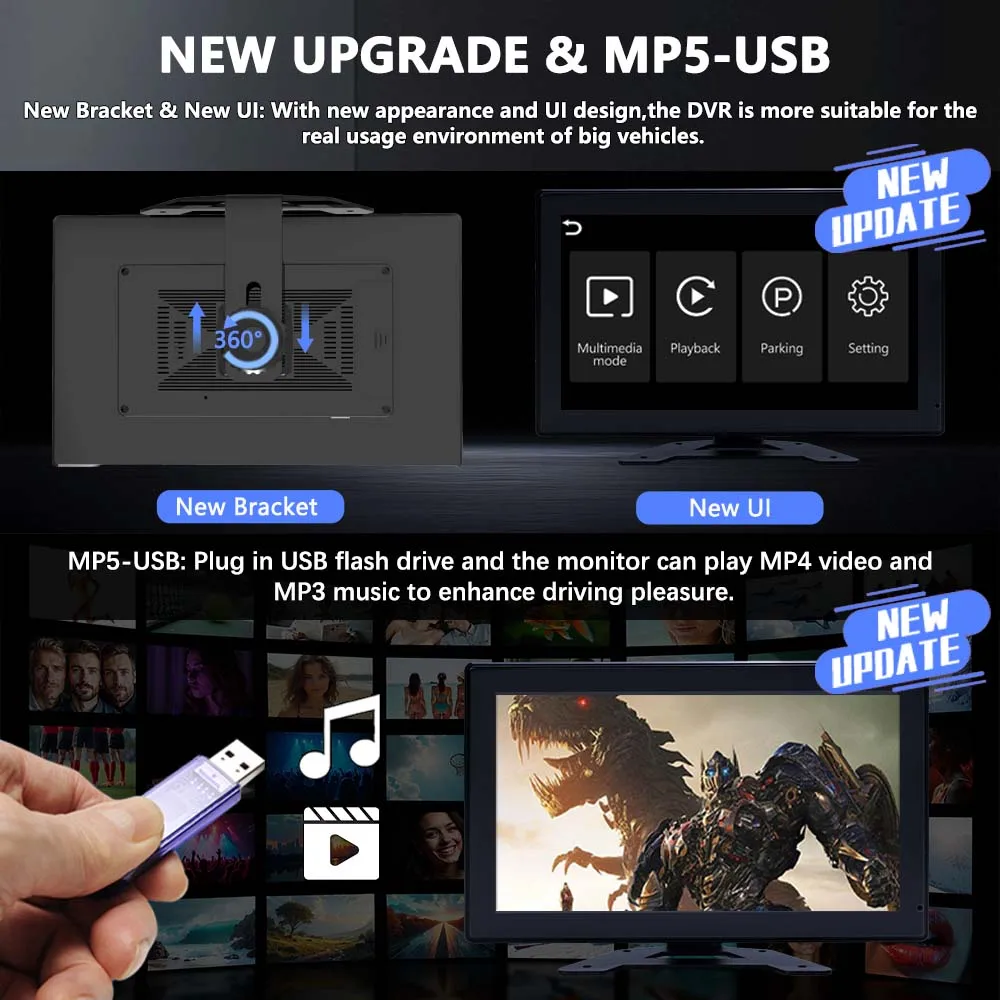 4 Channel 10.1 Inch Truck Bus Vehicle DVR MP5 With 4 PCS AHD 1080P Camera Surveillance Video Parking Recorder Monitor System Kit