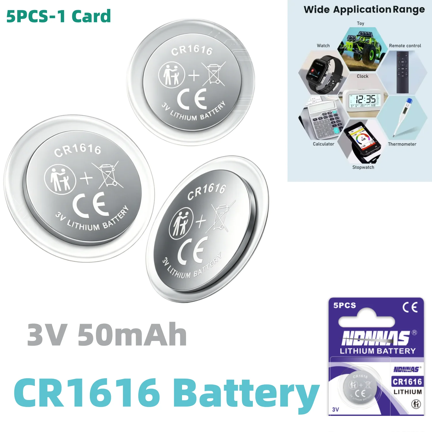 

5-100Pcs CR1616 3V 50mAh Lithium Coin Cell Button Battery DL1616 BR1616 5021LC For Watch Key Fob Remote Clock Electronic Device