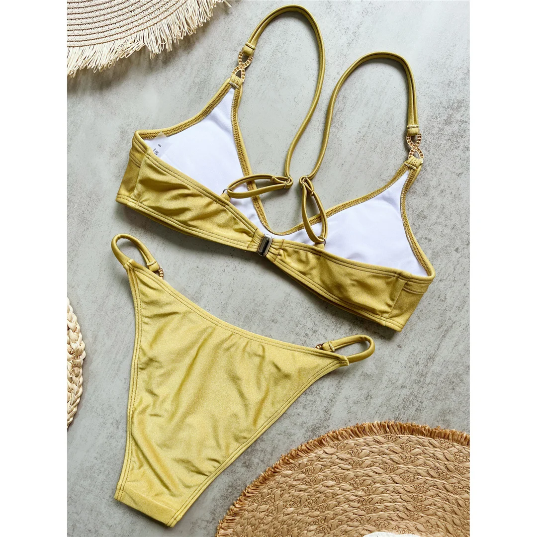 10 Farben, V-Ausschnitt, mit Strasssteinen verzierter Bikini, Damen-Badeanzug, zweiteiliges Bikini-Set, gepolsterter Badeanzug, Badebekleidung, Modell V8138. – Detail 20