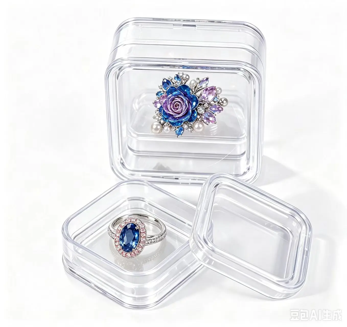 2Pcs Transparent Loose Diamond Box High-elasticity Membrane Ring Storage Case Floating Gemstone Bare Stone Beads Packaging Box