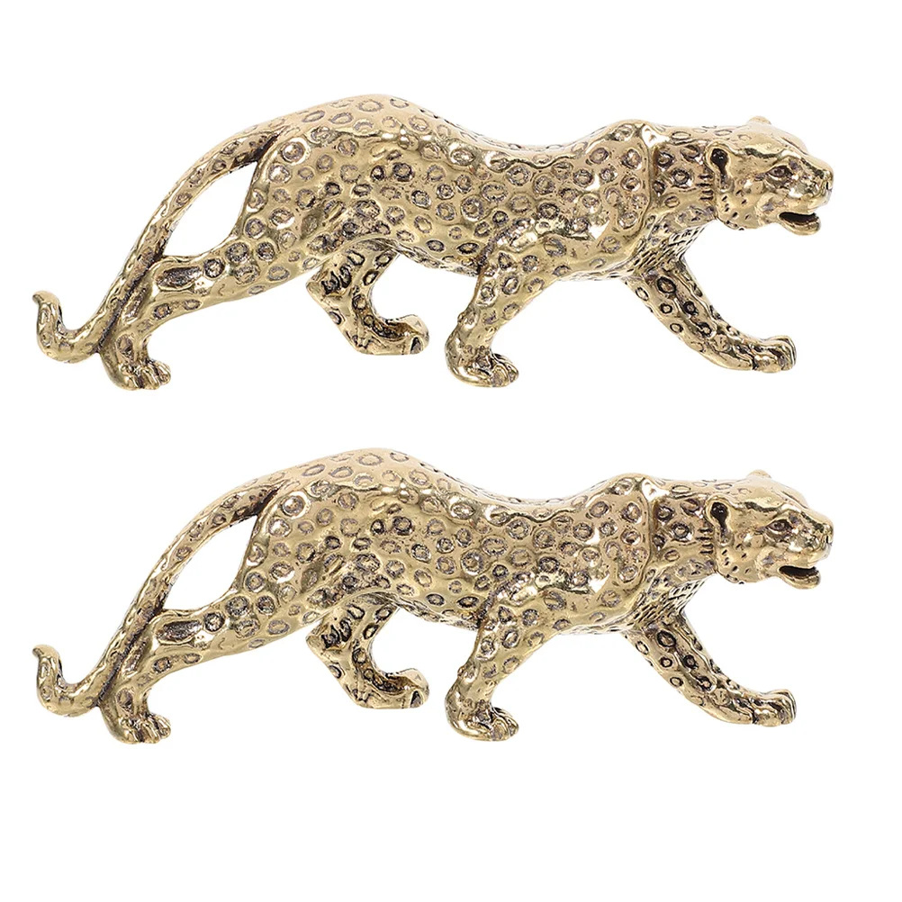 

2Pcs Vintage Leopard Statue Brass Animal Ornament for Desktop Mantel Decor Retro Home Office Decoration Golden Metal Sculpture