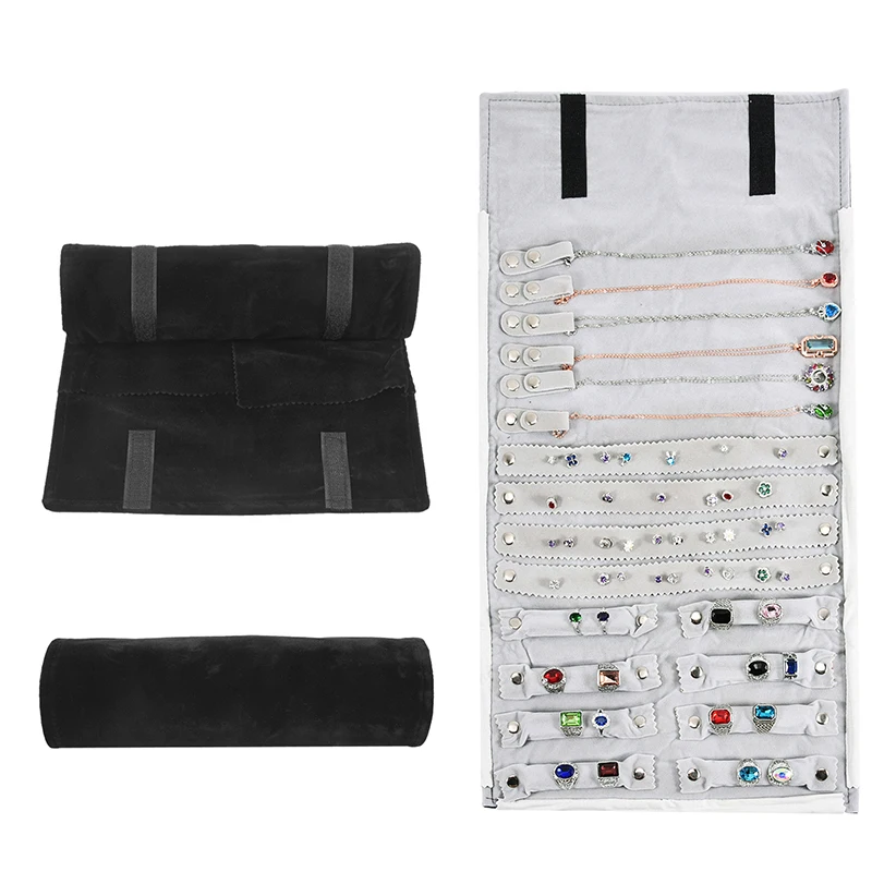 Travel Jewelry Organizer Portable Velvet Ring Earrings Pendant Necklace Holder Bracelet Carrying Storage Bag Foldable Roll Pouch