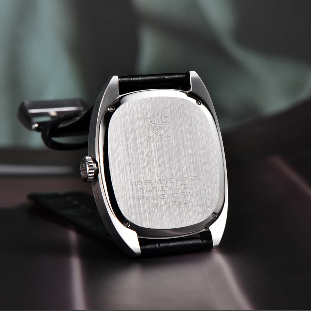 Men's Watch Rollstimi 2024 Luxury Quartz Men's Watch Japan VH31 Movement Leather Strap 50 Meters Waterproof Stainless Steel Case