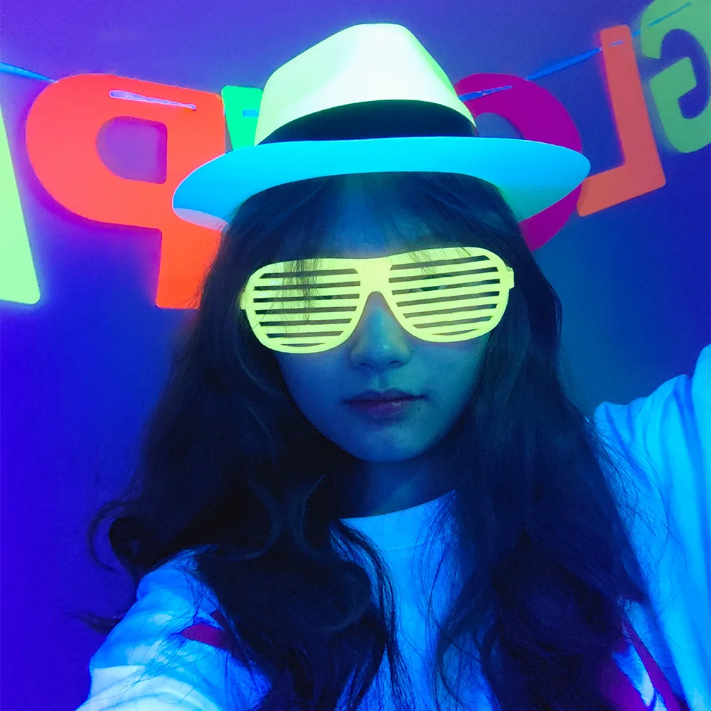 Neon Plastic Party Hats  Fedora with Gangster Mafia Style Hats UV Blacklight Glow Party Adult 80s 90s Party Supplies