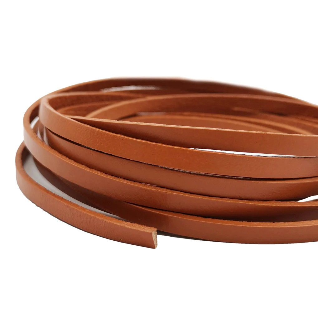 

Brown Flat Leather Band 5mm for Bracelet Making Real Cowhide Made 5mmx2mm