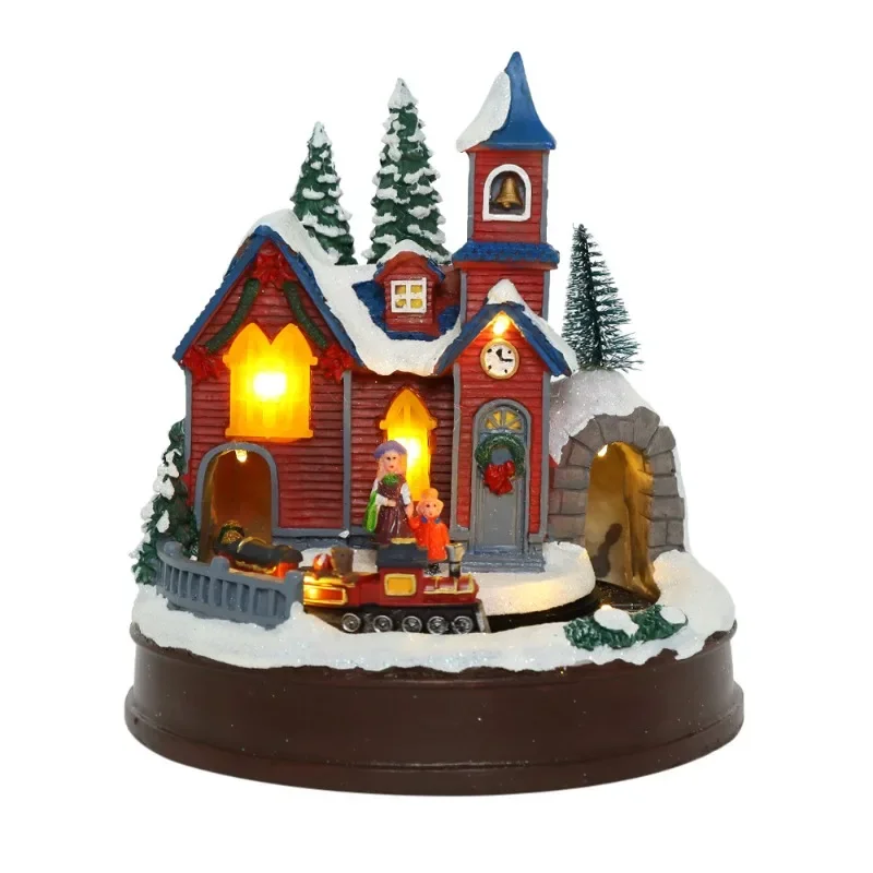 Christmas Creative Ornament Electric Music Glow Train House Christmas Gifts Resin Crafts