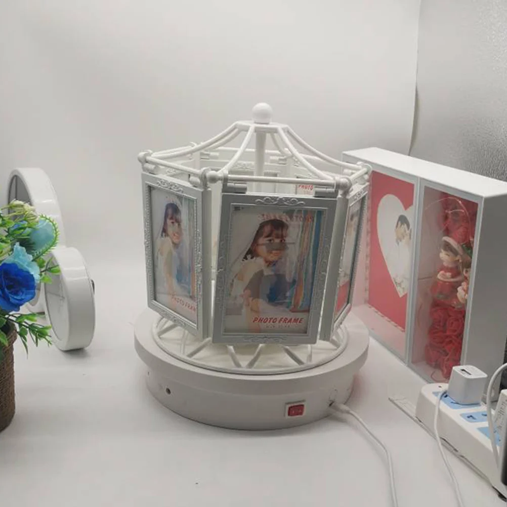 

Rotating Eight-Tone Music Box Desktop Photo Frame Chic Picture Display Stand Home Decor Gift for Friends Family