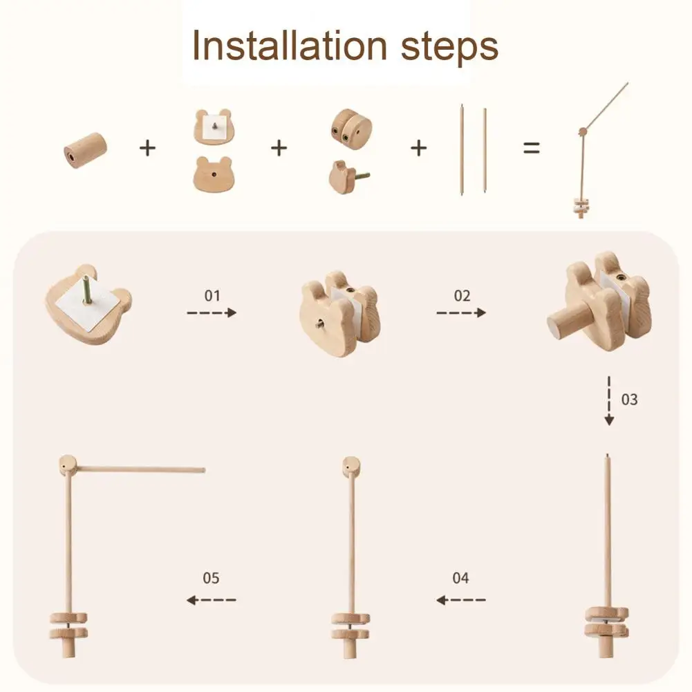Adjustable Baby Rattle Holder Wooden Baby Rattle Bracket Infant Wooden Rattle Toy Holder for Crib Rotatable Baby for Newborns