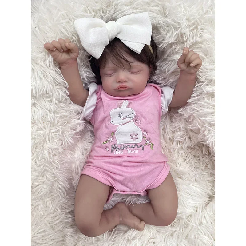 45CM Realistic Reborn Baby Doll Rosalie with Hand Rooted Hair Handmade Lifelike Newborn Baby Girl Dolls 3D Skin Tone Bebé Reborn