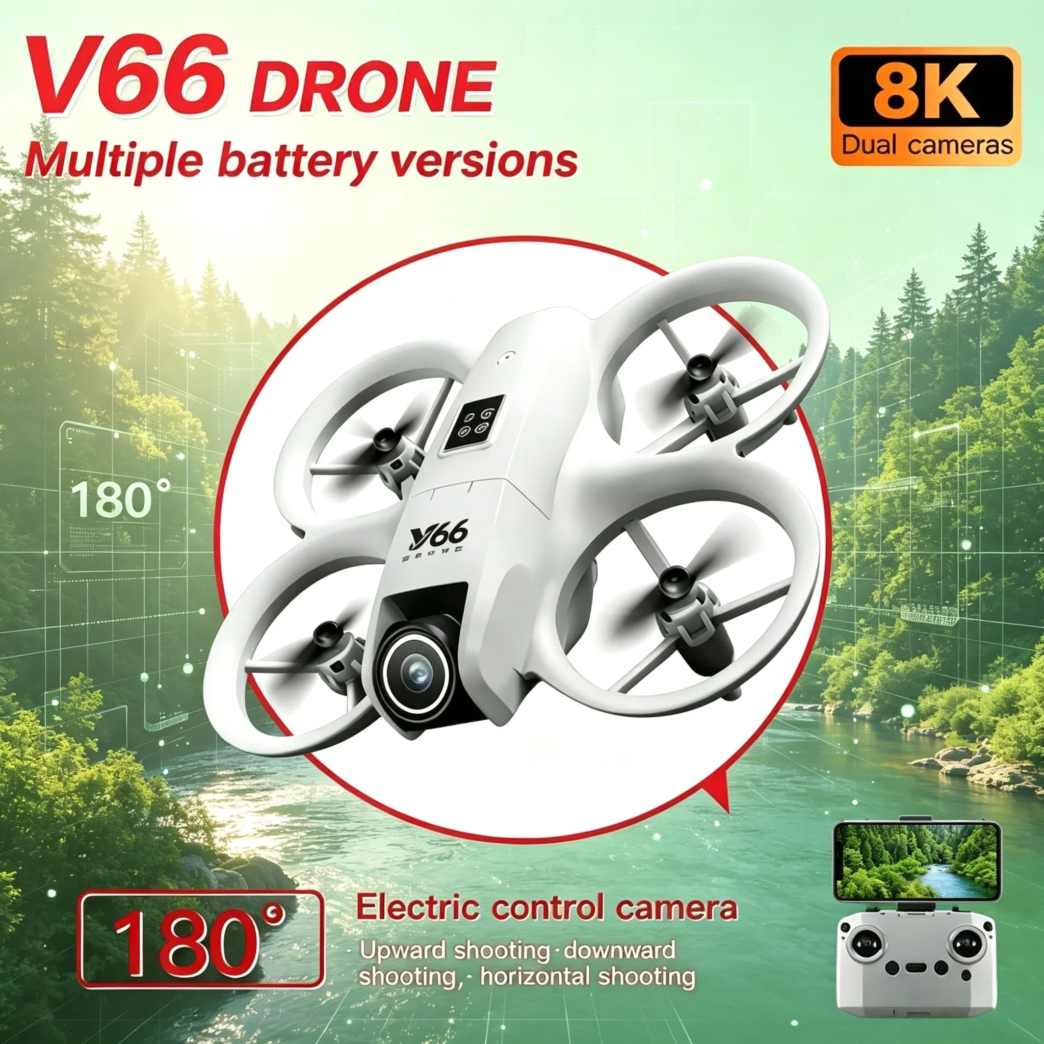 RC Drone V66 Mini 8K 180° Flip Micro Aircraft Children's Toys Professional Camera Foldable Obstacle Avoidance Helicopter