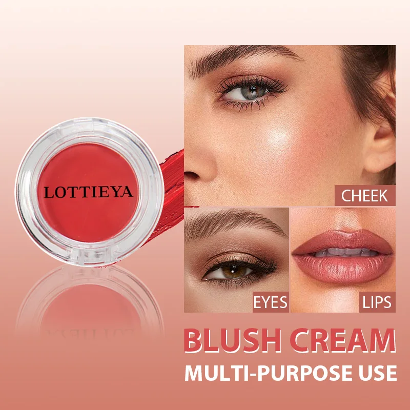 LOTTIEYA Face 3-In-1 Multi-Use Blusher Natural Non-Sticky Lightweight Cheek Tint High Pigment Waterproof Creamy Blush Makeup