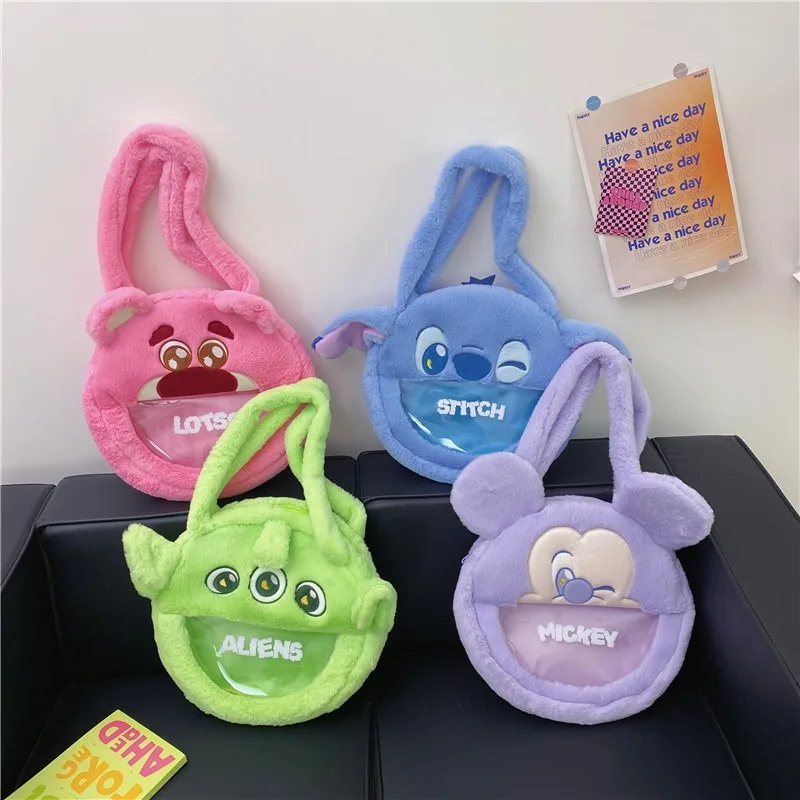 Disney Series Shoulder Bag Lotso Alien Stitch Cute Plush Large Capacity Kawaii Handbag Women Portable Outdoor Soft Lithe Girl