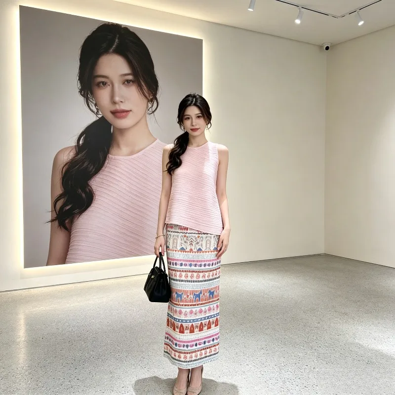 Miyake Pleated Skirt Women's Summer 2026 New Fashion Casual Pleated Skirt Slim Fit Printed Comfortable Pleated Design Pleat