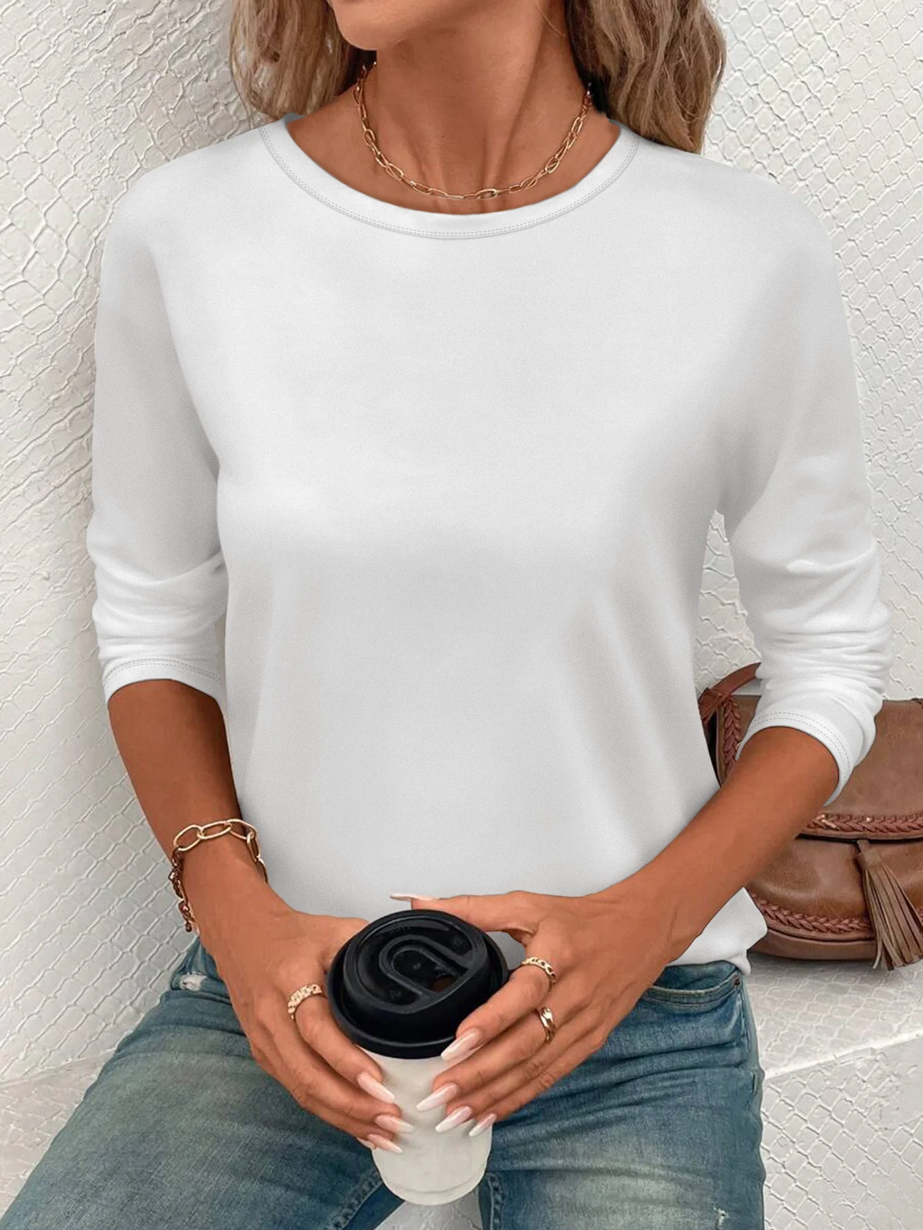 無地 レディース 長袖 春/秋 ファッション Tシャツ レギュラー丈 快適な生地 ゆったりフィット ラウンドネック カジュアルトップ