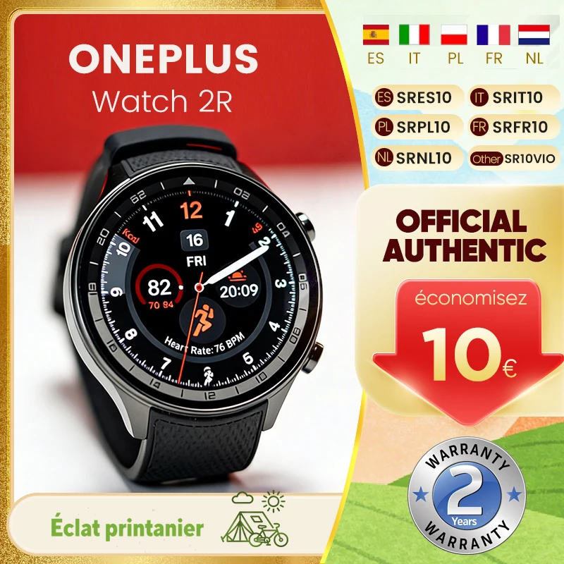 Montre connectée OnePlus Watch 2R, écran AMOLED de 1,43 pouces, Snapdragon W5 Gen 1+ ​ BES2700 100H Autonomie de la batterie WiFi Wear OS par Google GPS 2024