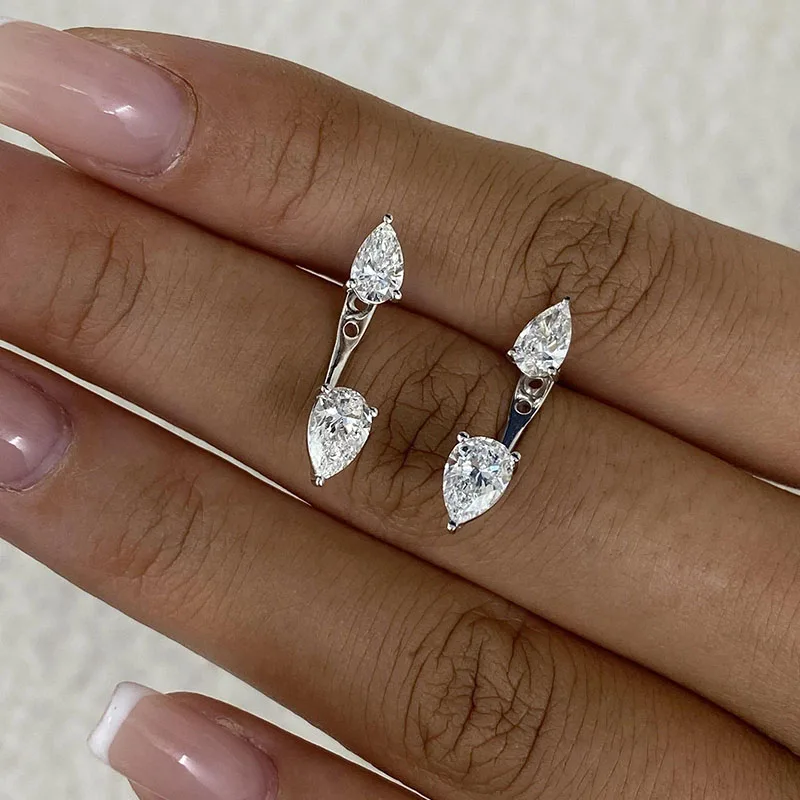 2 Stone 2.5Ctw Pear Cut EF-VS CVD&HPHT Lab Grown Diamond Earrings For Women 14K Gold Wearing Detachable Earcuff Jewelry Gifts