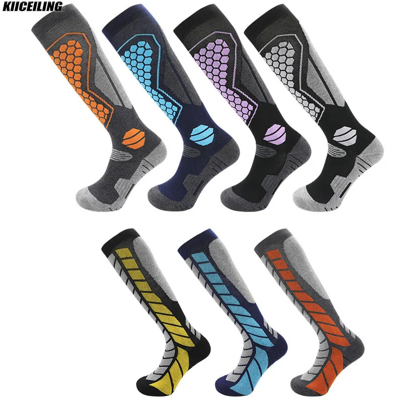 KIICEILING Wool Thermal Socks Ski Outdoor Sports Cycling Snowboarding Yoga Running Socks Warm Knee Long Socks For Men Women