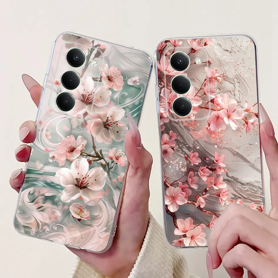 حافظة لهاتف Funda Redmi 15 5G حافظة ظهر شفافة من السيليكون الناعم على شكل زهرة لهاتف Xiaomi Redmi 15 5G 2025 حافظة Redmi Note 15R #1