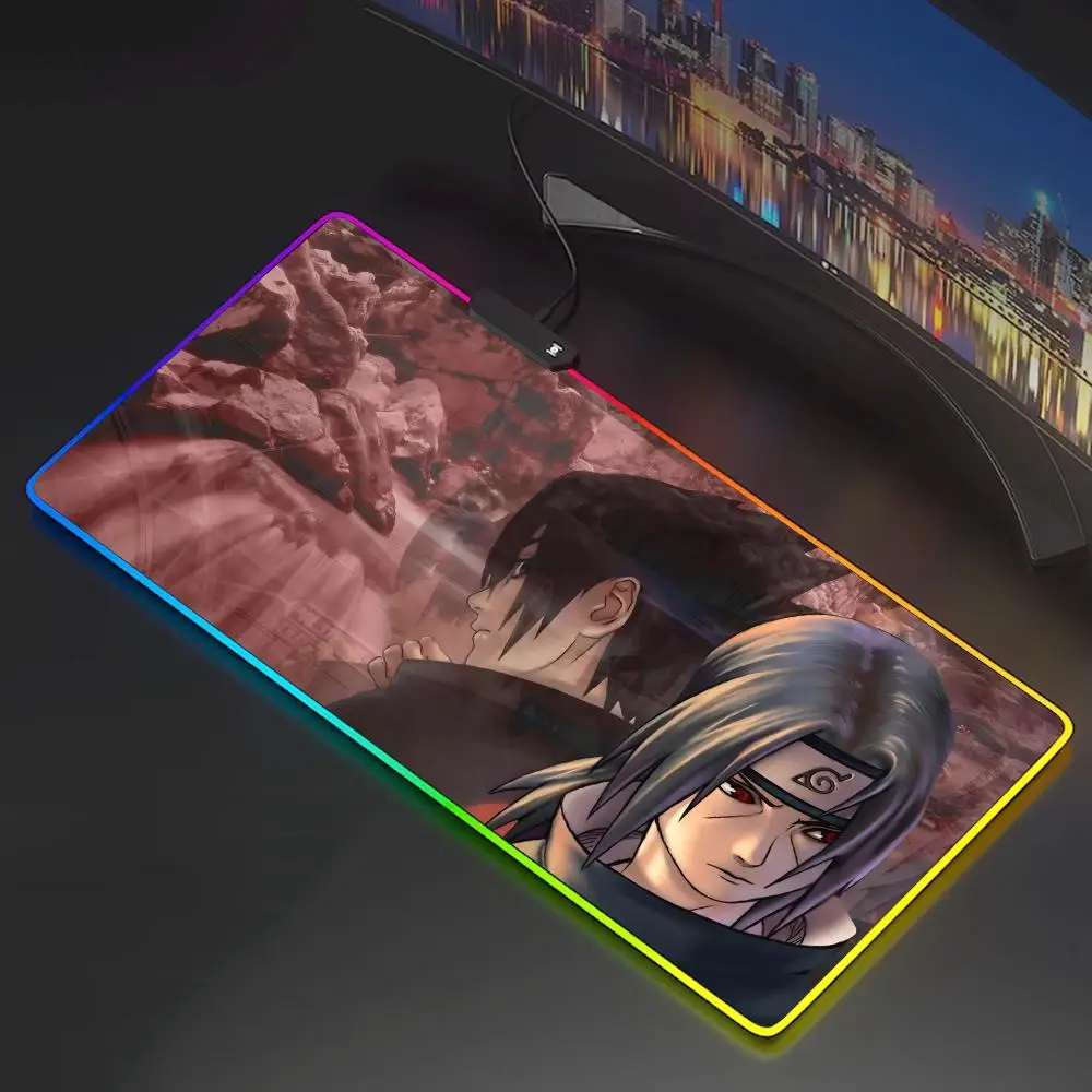 Imagem -05 - Mouse Pad Mouse Pad com Luz de Fundo Deskmat Anime Mousepad Animeu-uchihal-itachies Gamer Teclado Mesa Computador Mouse Pad