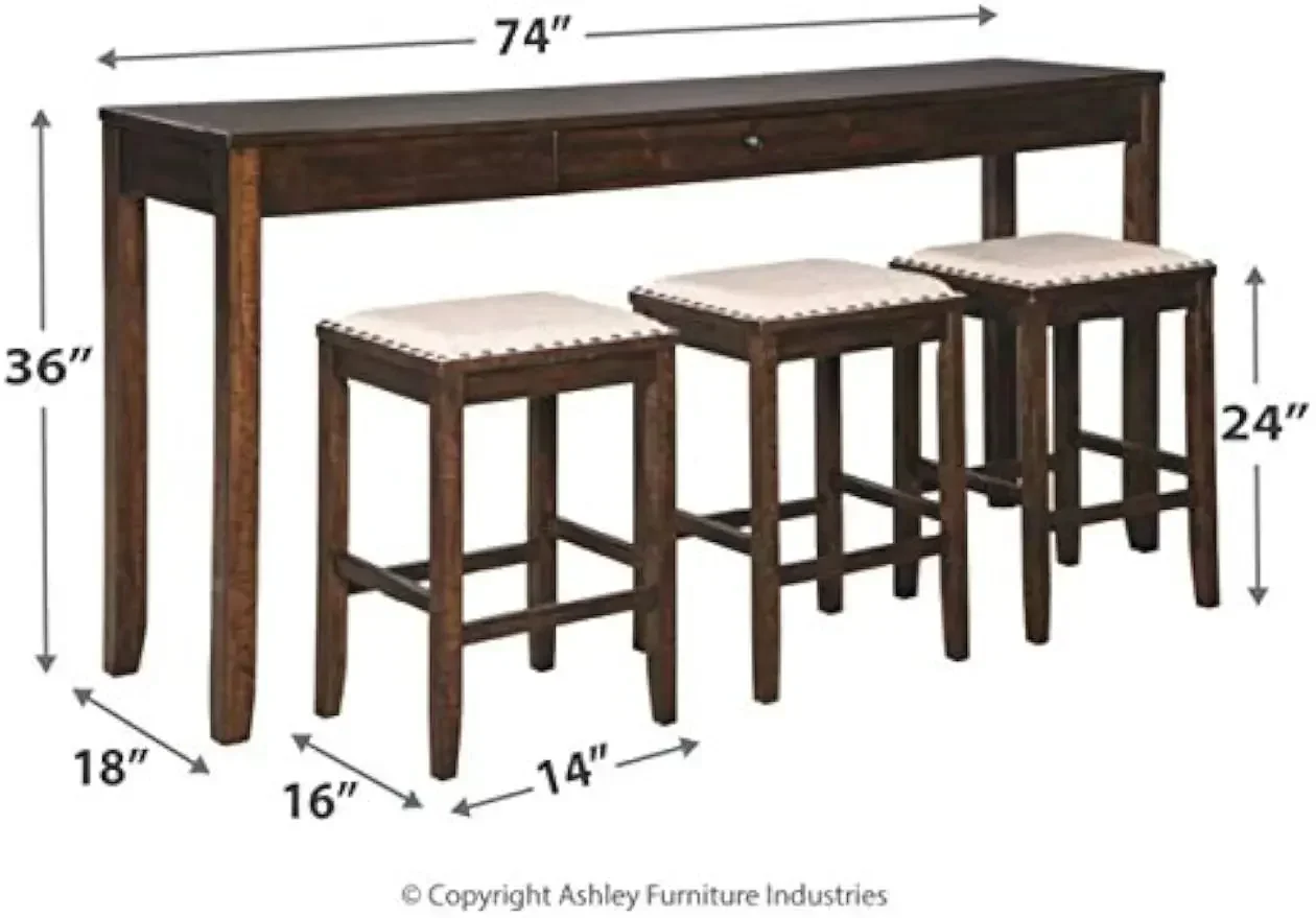 تصميم مميز من Ashley Rokane Urban Farmhouse طقم طاولة غرفة طعام بارتفاع 25 بوصة مع 3 مقاعد بار، بني