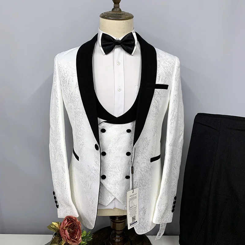 Men\'s High-End Printed Suit Set, Suit Jacket, Vest, Pants, Party, Banquet, Wedding, exclusive Clothing