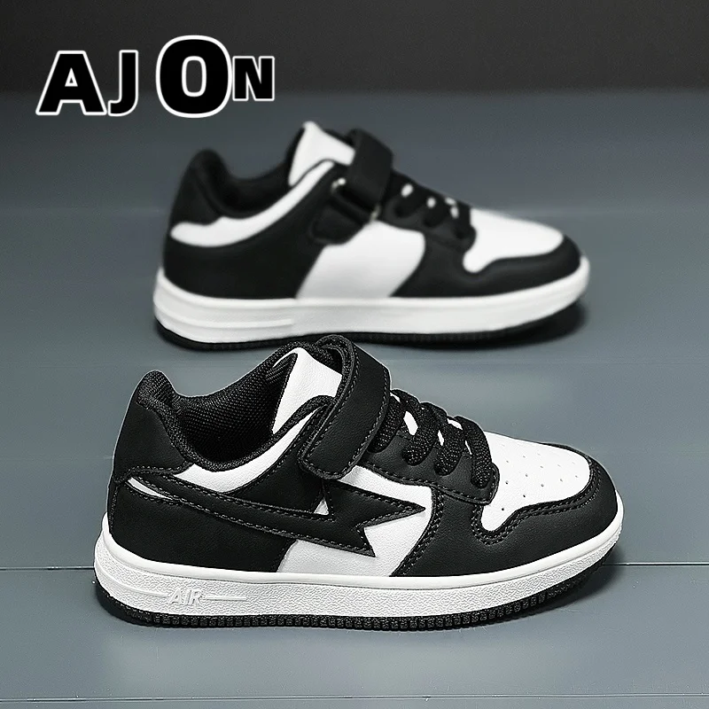 

Boys' shoes in autumn and winter, children's leather shoes with low tops, comfortable flat shoes, black and white girls' shoes
