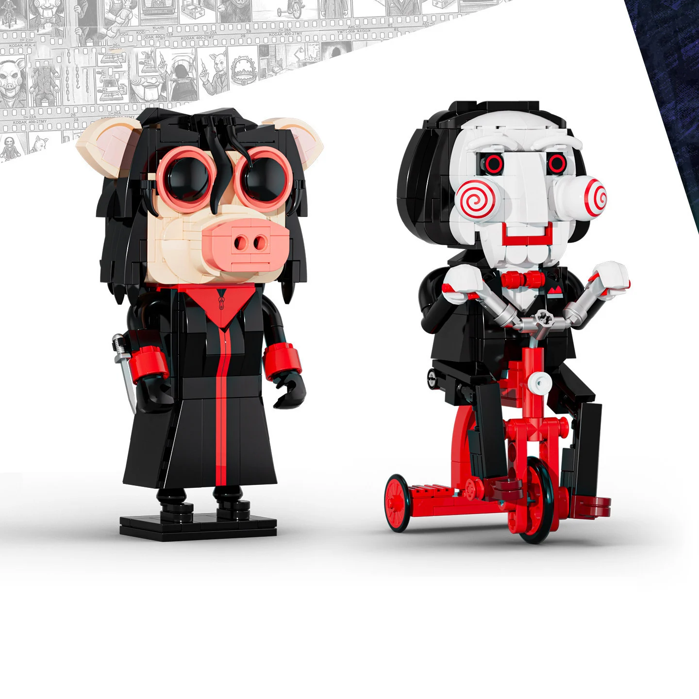 Idea Horror Movie Assembly Building Block Billy Pig Mask Figures Construction Brick Educational Toys Desk Decor For Gifts
