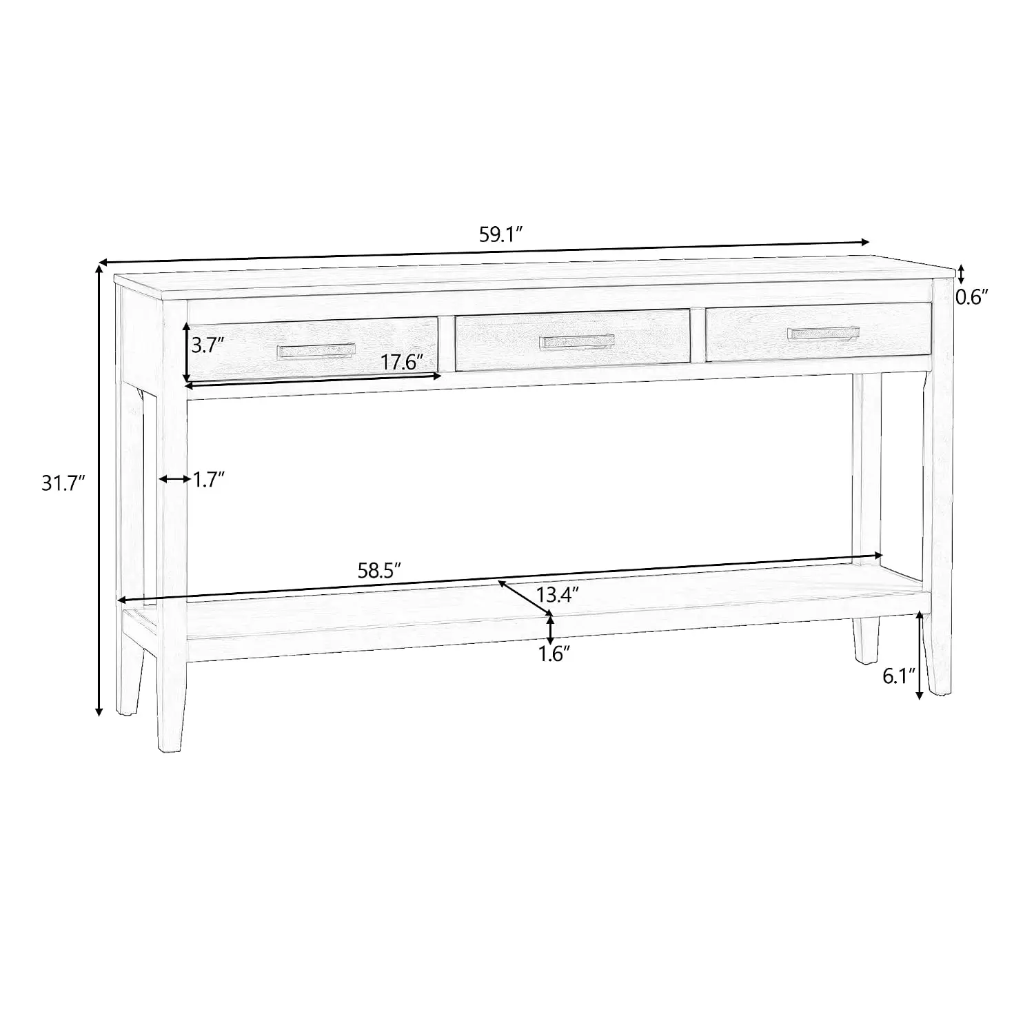 Console Table With 3 Drawers & Storage, Wood Frame For Entryway & Behind Sofa, Black, Customized