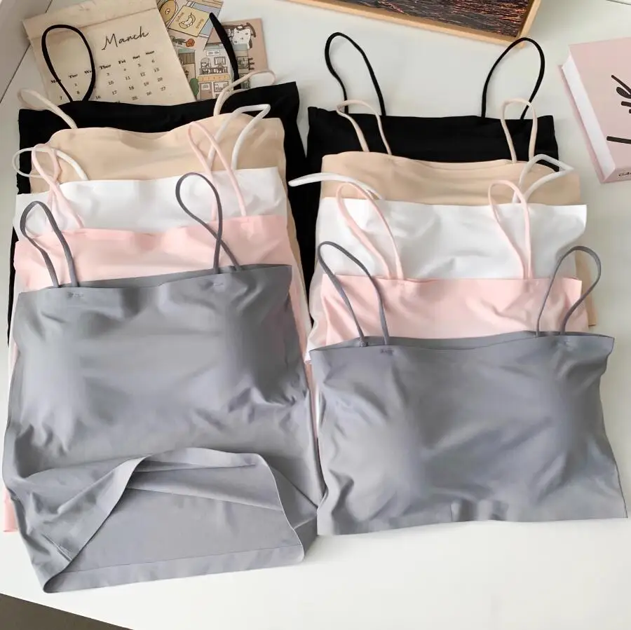 New Casual Sports Bra Ice Silk Solid Color Suspender Tank Top For Women,5 Colors