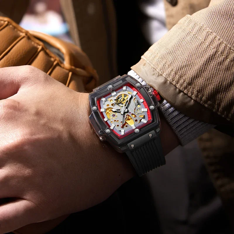 ONOLA Movimento automatico 3832 Orologio da uomo completamente di lusso Cinturino in silicone cavo Orologi meccanici impermeabili per uomo Reloj Hombre