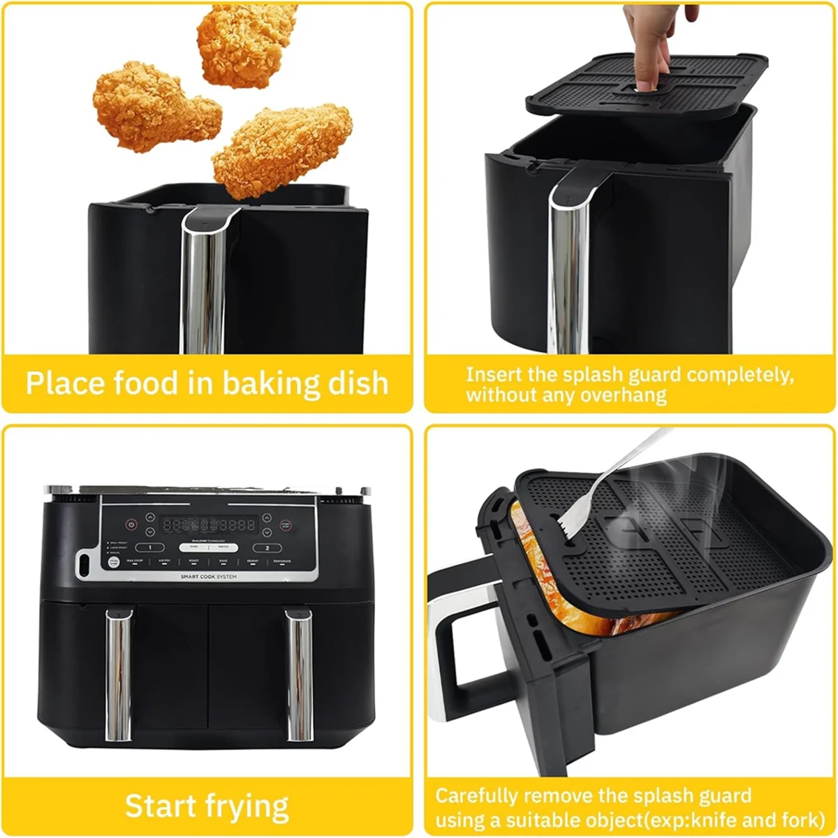 2 ชิ้น Hot Air Fryer Splash Guard สําหรับ Ninja Foodi AF400EU/AF451EU, reusable Splash Guard Airfryer อุปกรณ์เสริมสีดํา