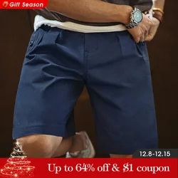 Maden Retro Gurkha Double Pleated Shorts Loose Solid Color Pocket Straight Five-point Casual Pants for Men's Summer