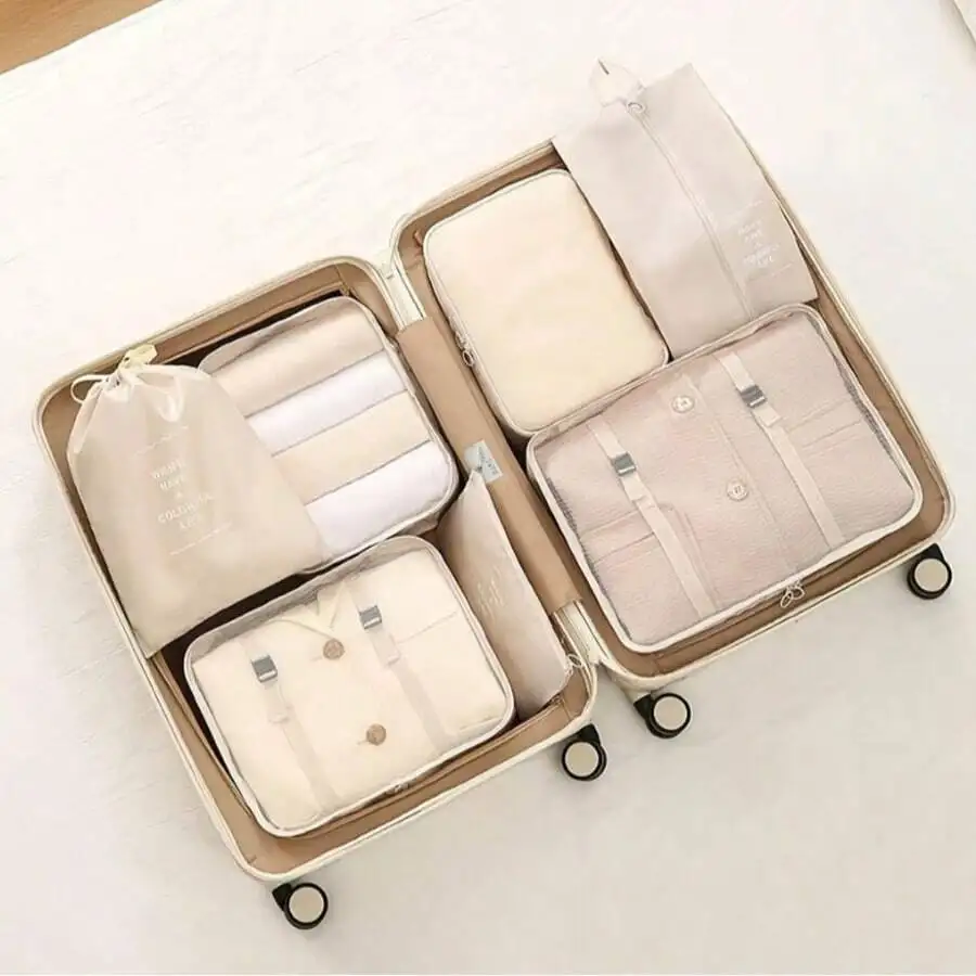

7pcs Large Capacity Waterproof Packing Cubes Travel Organizer Bags For Clothes Pants Socks Suitcase Storage