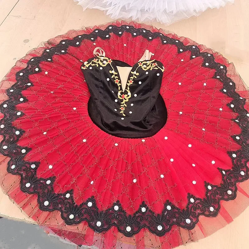 Children Ballet Costumes Tutu Skirt Don Quixote Ballet Gauze Skirt Red Black Girls Kids Ballet Stage Performance Dress With Hoop