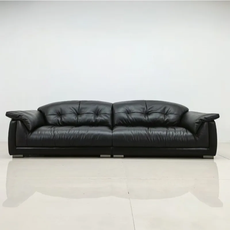 New straight-row leather sofa Italian minimalist retro microfiber leather