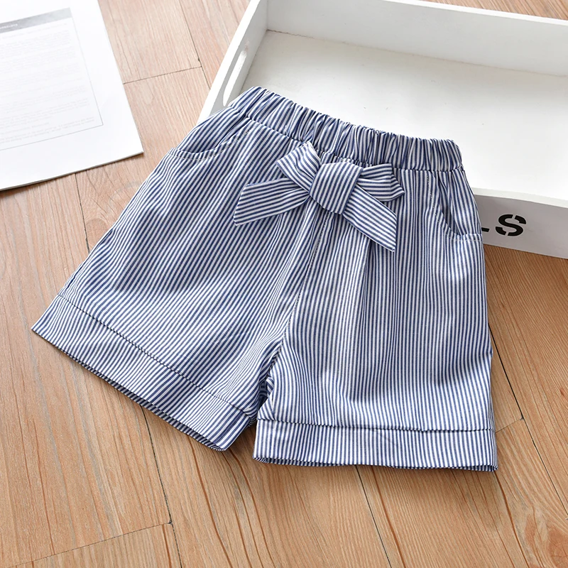 

Vintage Stripe Cotton Shorts for Children 2023 New Summer Kids Girls Short Pants Bowtie Baby Child Trousers 2-14 Years