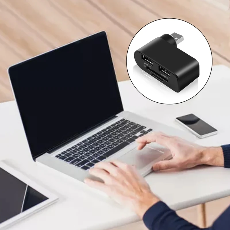 4-port USB2.0 Hub 180° الدورية متعددة الوظائف قارئ بطاقات USB الفاصل توسيع محطة الإرساء 1 تيرا بايت 480 ميجابت في الثانية