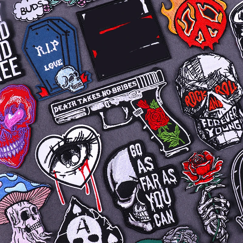 Punk Gun Patch Iron On Patches For Clothing Thermoadhesive Patches Hippie Skull Embroidered Patches On Clothes Stickers Badges