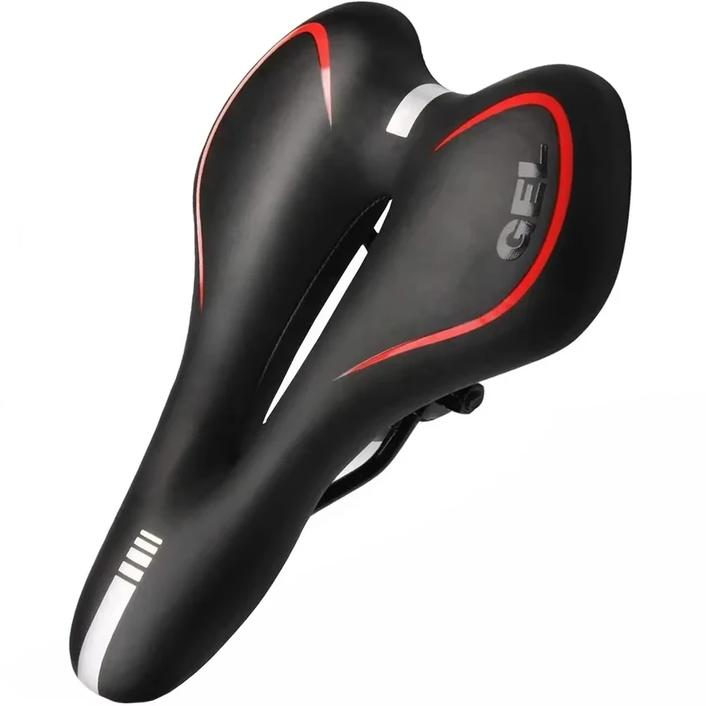 AliExpress NONE Gel Bike Seat, Comfortable Bicycle Saddle with Hollow Breathable Design, Waterproof PU Leather, Reflective Strips for Mountain R