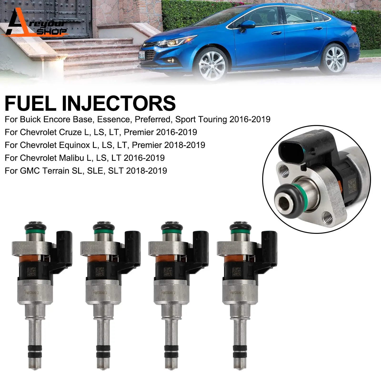 Areyourshop 4PCS Fuel Injectors 55577403 Fit for GMC 16-19 Fit for Chevry Cruze Malibu 1.4L 1.5L L4 Car Accessories Parts