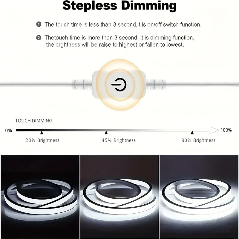 LED Flexible Strip Lights 1M/2M/3M/4M/5M Touch Sensor Waterproof Neon Light for Bedroom Decor Living Room Kitchen Cabinets Light