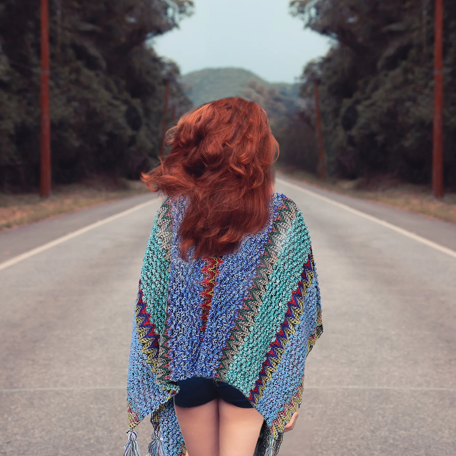 

Boho Poncho Sweater Ethnic Style Knitted Thickened Shawl Coat Fall Winter Casual Cardigan Wrap Tassel Shawl for Women Travel